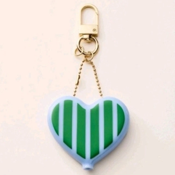 Kate Spade x Target Striped Heart Coin Purse Keychain Bag Charm green/blue NEW - Picture 1 of 4
